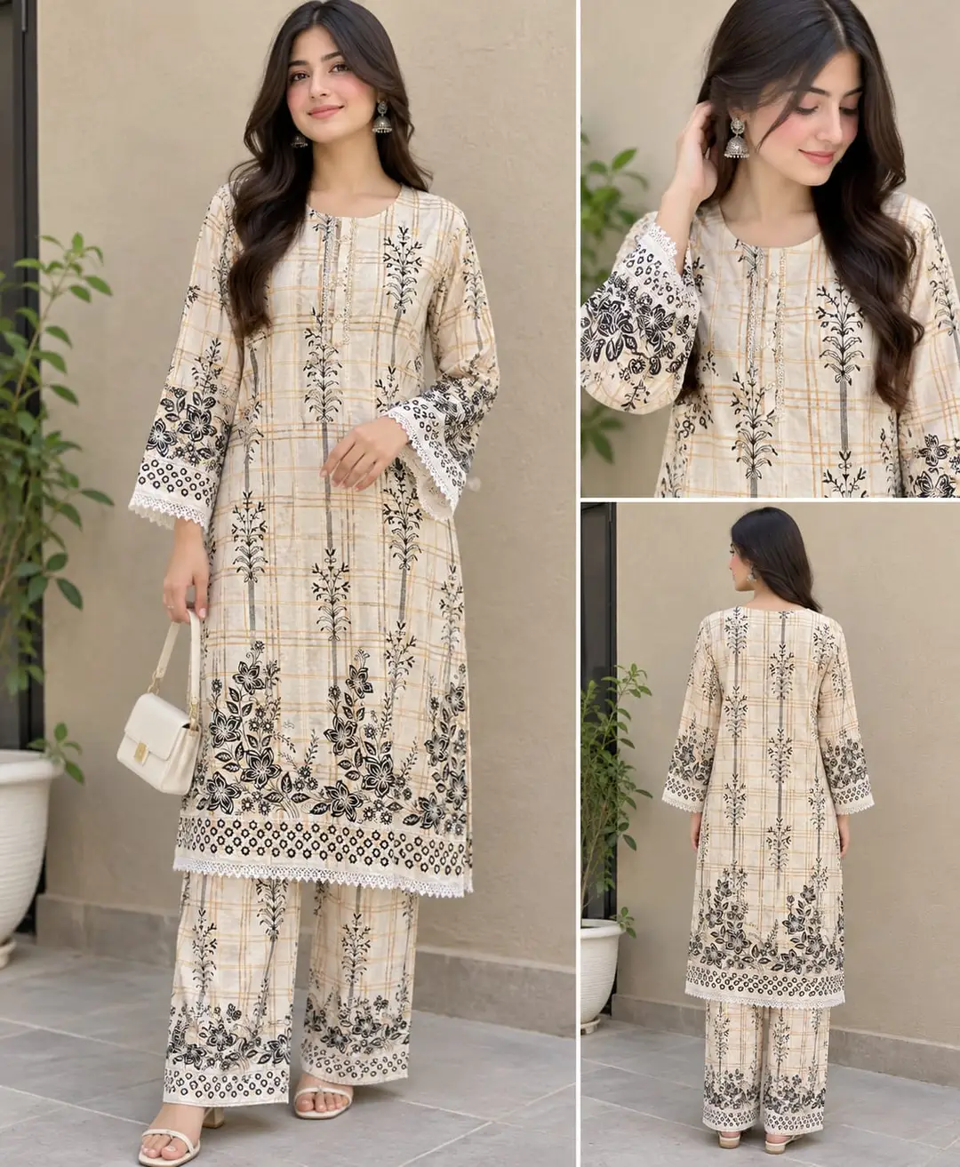 2 Pcs Women's Stitched Linen Block Printed Shirt And Trouser