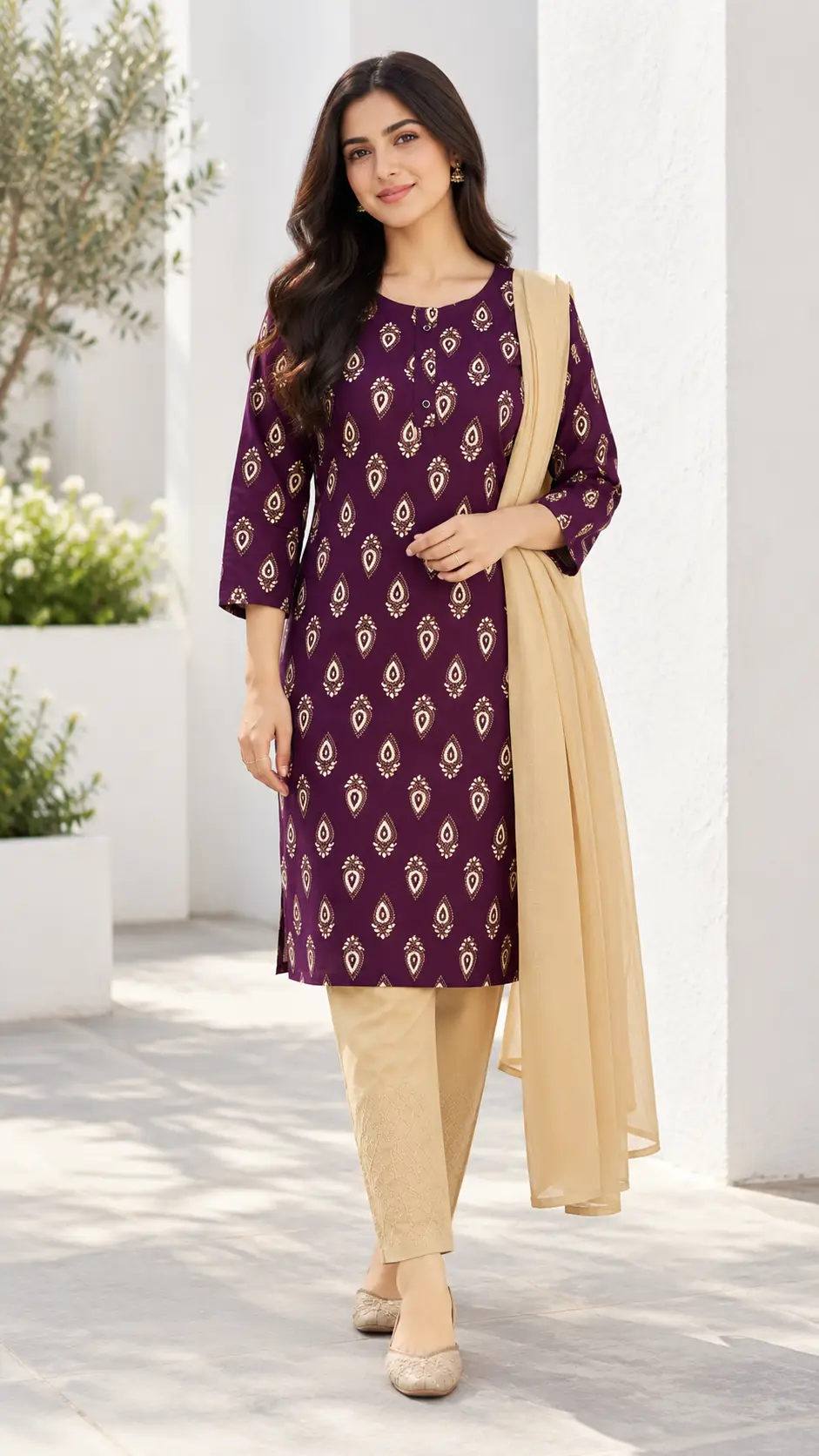 3 Pcs Women's Stitched Linen 3-D Block Printed Suit