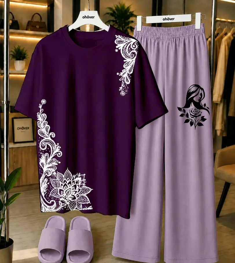 2 Pcs Women's Stitched Jersey Printed Night Suit