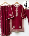 Maroon 3-Piece Embroidered Shamoz Silk Suit for Women